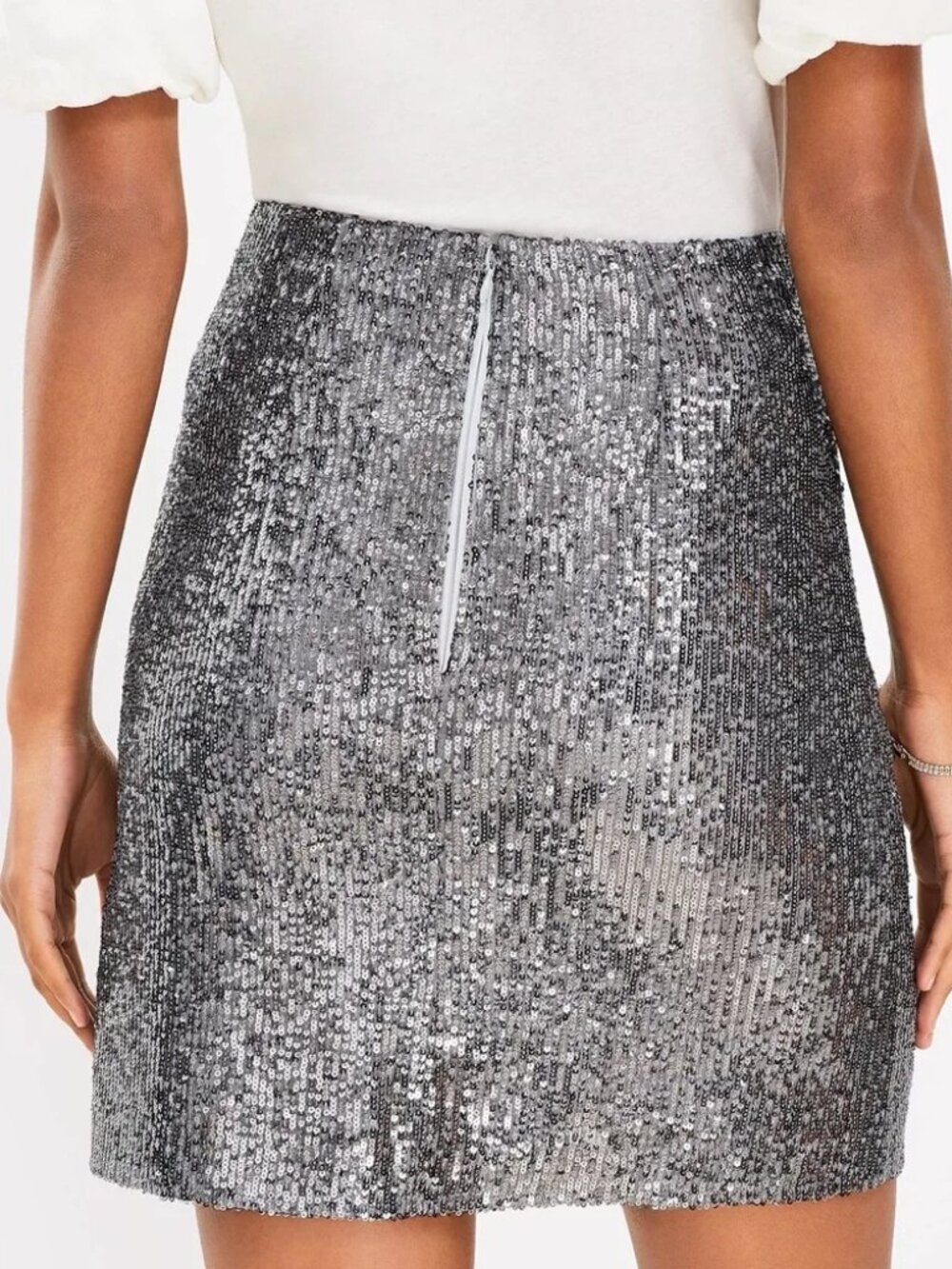 NWT LOFT Sequin Wrap Shift Skirt- Gunmetal Silver- 14 - Picture 6 of 8